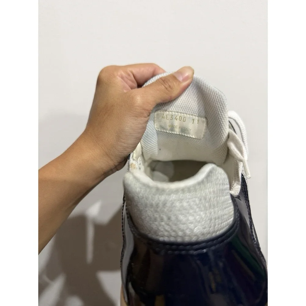 Prada Vernice Bike Patent Mesh Sneakers Navy/Silver Mens Size 11